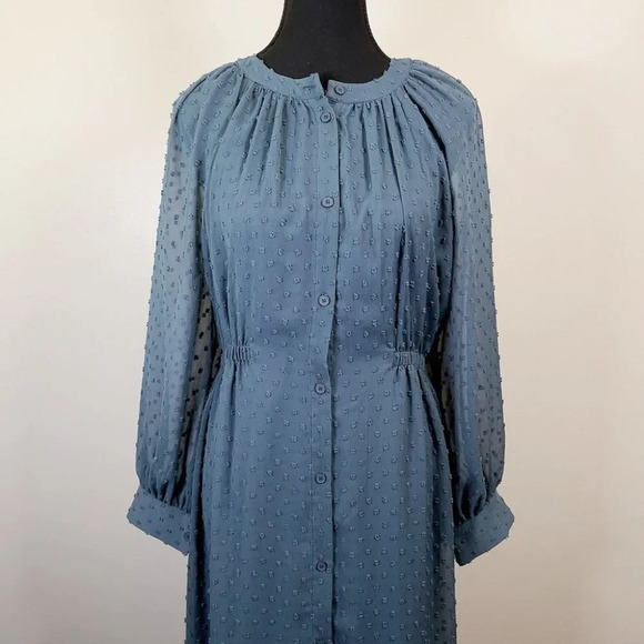 Oak + Fort Swissdot Midi Dark Turquoise Dress - Picture 2 of 15